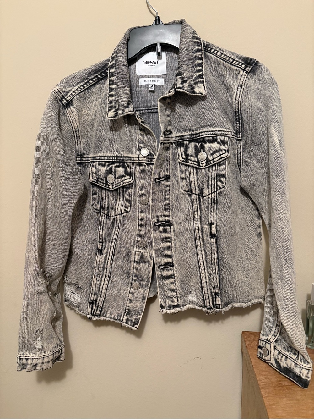 VERVET by Flying Monkey Black & Gray Acid Wash Denim Jacket